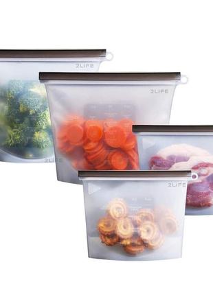 Набор многоразовых силиконовых пищевых судков 2life 1,5 л, 1,5 л, 1 л, 0,5 л белый (n-717)