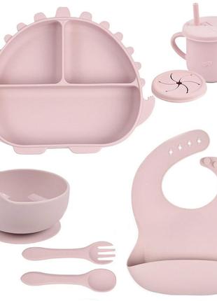 Набор посуды 2life y26 трехсекционная тарелка динозавр поильник приборы слюнявчик нежно-фиолетовый v-11224