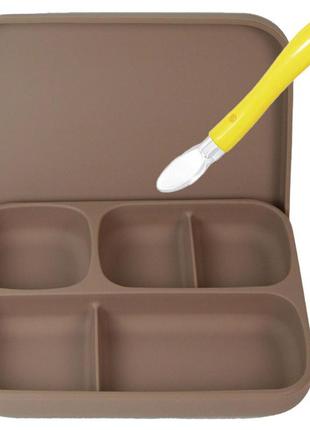 Набір силіконового посуду 2life п'яти-секційна тарілка а6 з кришкою і ложка в кейсі
