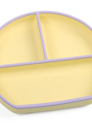 Силіконова трьохсекційна тарілка y11+y2 жовта з фіолетовим