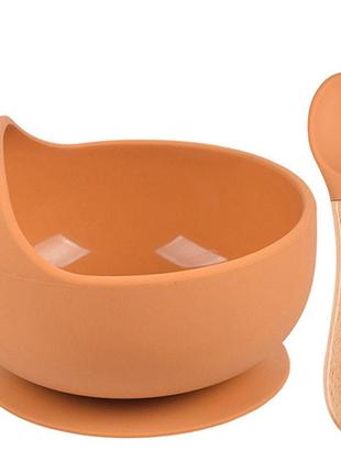 Набор силиконовой посуды 2life y25 глубокая тарелка для супа и деревянная ложка оранжевый v-11589