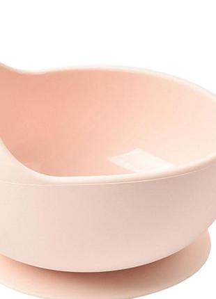 Набір силіконова кругла тарілка y4 для перших страв та ложка рожевий (vol-10164)