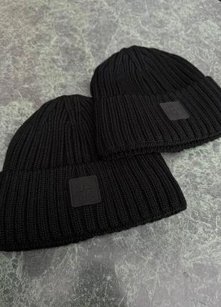 Мужская шапка stone island черная, стильная брендовая шапка стон айленд4 фото