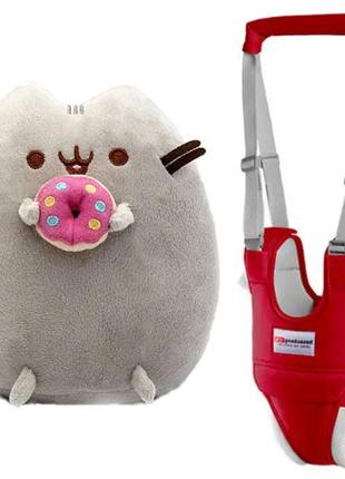 Мягкая игрушка кот c пончиком пушин кэт 23 х 25см и детские вожжи-ходунки с трусиками красный n-11230