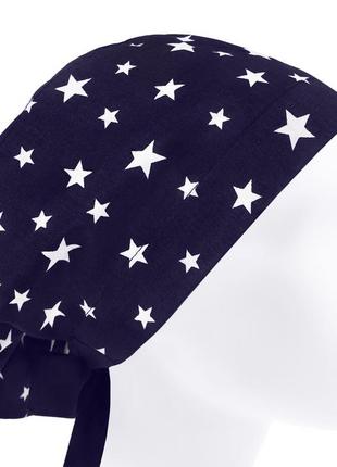Медицинская шапочка шапка женская тканевая хлопковая многоразовая принт звёзды на синем