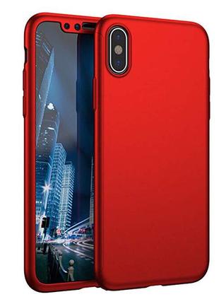 Протиударний чохол 360 + скло для iphone x/iphone xs red7 фото