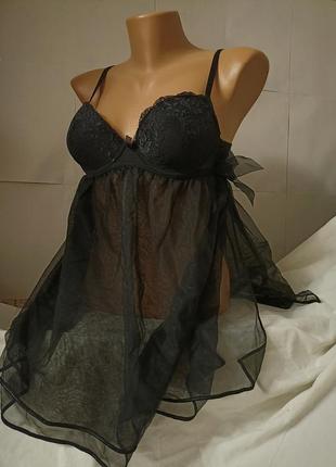 Полупрозрачный привлекательный пеньюар ночнушка с бантиками лолита гот