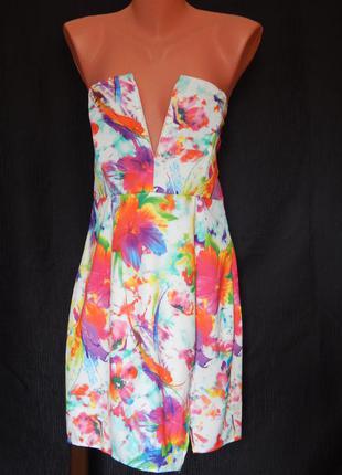 Летнее платье-бюстье в цветочный принт от boohoo (размер 4)