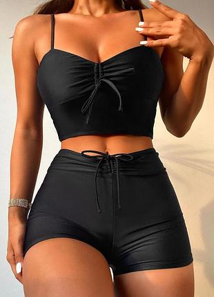Чорний купальник  з топом і шортами s,м,l,xl