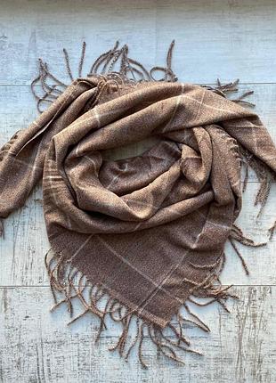 Кашемірова хустка з бахромою квадратна колір темно-коричневий