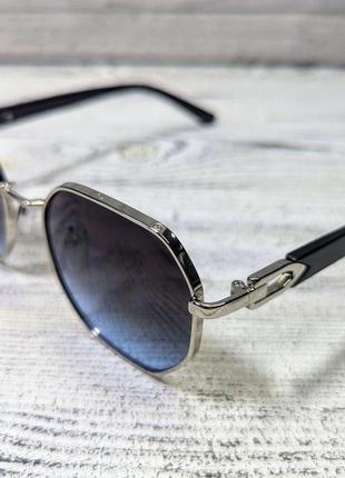 Солнцезащитные очки синие, унисекс  в серебристой металлической оправе ( без бренда )3 фото