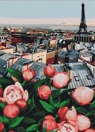 Картина за номерами "піони з краєвидом на париж" bs53781, 40х50 см