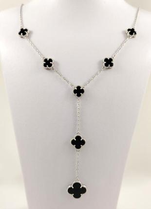 Срібне кольє з оніксом "конюшина" клв/м-он