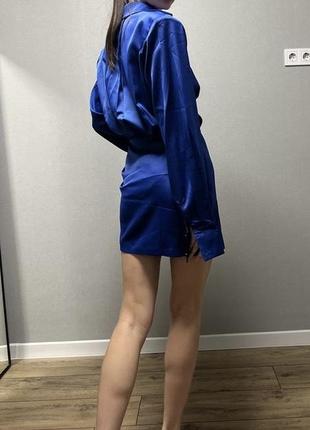 Шелковое сатиновое атласное синее нарядное платье сорочка missap4 фото