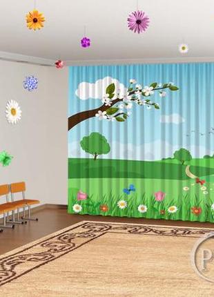 Весняні фото штори в дитячий садок "весна на полі" - будь-який розмір