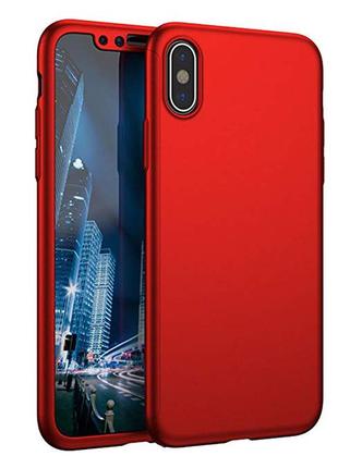 Чехол для iphone x/xs + стекло 360 полная защита  , red matte2 фото