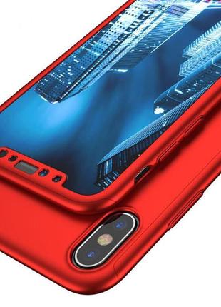 Чехол 360  для iphone x/iphone xs red противоударный ультратонкий +стекло в комплекте3 фото
