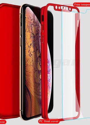 Чехол 360  для iphone x/iphone xs red противоударный ультратонкий +стекло в комплекте2 фото