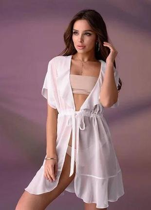 Короткая туника с воланами белого цвета xs-s; m-l