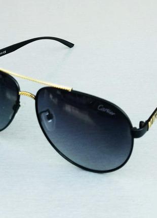 Cartier очки капли мужские солнцезащитные черные с золотом поляризированые3 фото