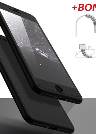 Чохол для iphone 7 plus / 8 plus silicon case clear red/8 plus скло 360 градусів, black matte
