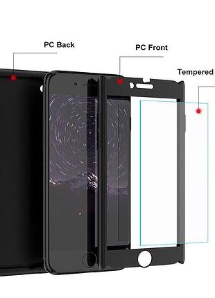 Чехол для iphone 6/6s + стекло 360 , black matte 8
