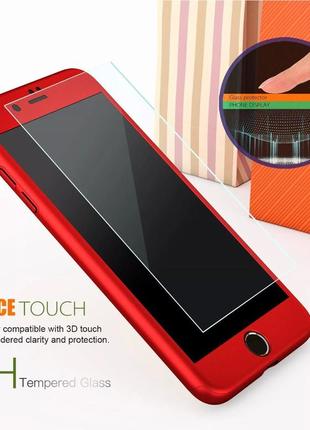 Чехол 360 градусов для iphone 6 plus/6s plus + стекло в подарок, red2 фото