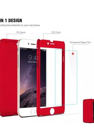 Чехол 360 градусов для iphone 6 plus/6s plus + стекло в подарок, red3 фото