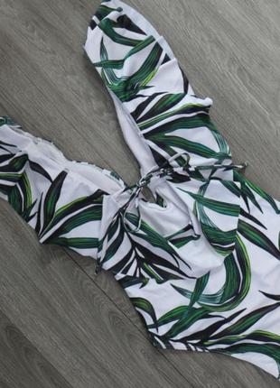 Слитный зеленый купальник с рюшами пальмы s,м,l4 фото