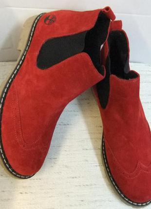 Женские красные ботинки челси натуральная замша весна осень
