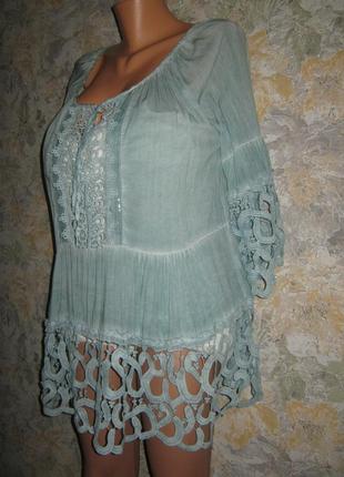 Итальянская вискозная блуза с ажурной отделкой2 фото