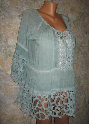 Итальянская вискозная блуза с ажурной отделкой6 фото