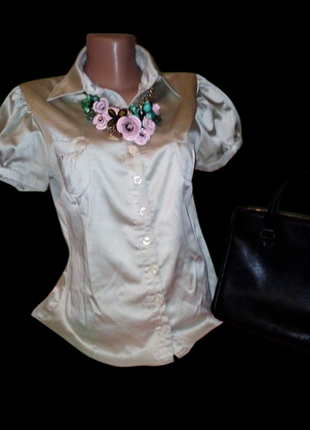 Красивая атласная блуза золотистая с рукавами-фонариками1 фото
