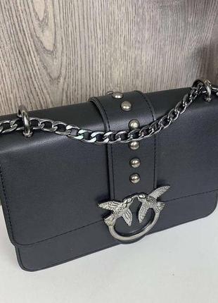 Женская мини сумочка клатч pinko черная, маленькая сумка пинко птички4 фото