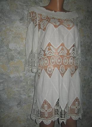 Хлопковая блуза туника с ажурной отделкой в идеале6 фото