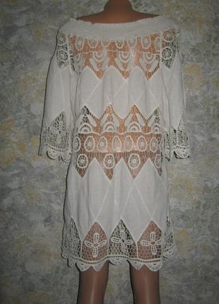 Хлопковая блуза туника с ажурной отделкой в идеале7 фото