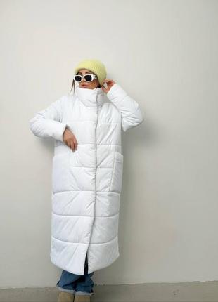 Шикарная длинная стеганая куртка пальто с капюшоном свободная оверсайз оливковая коричневая бежевая синяя черная белая зелёная  парка пуховик