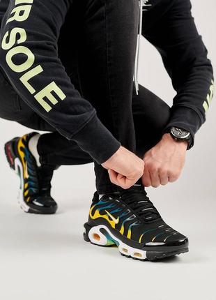 Мужские кроссовки nike air max plus black teal yellow, мужские текстильные кеды найк черные, мужская обувь