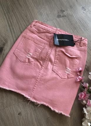 Очень стильная рваная стрейчевая джинсовая юбка мини4 фото