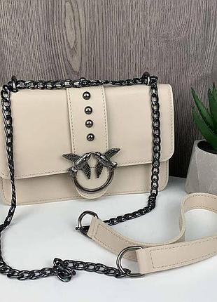 Женская мини сумочка клатч pinko черная, маленькая сумка пинко птички молочный