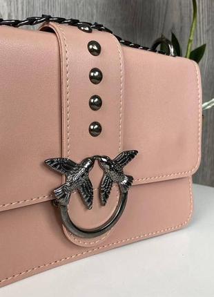 Женская мини сумочка клатч pinko черная, маленькая сумка пинко птички розовый3 фото
