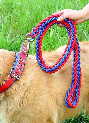 Комплект поводок+ошейник №1 (32-44см*130см *1,2см) красно-синий