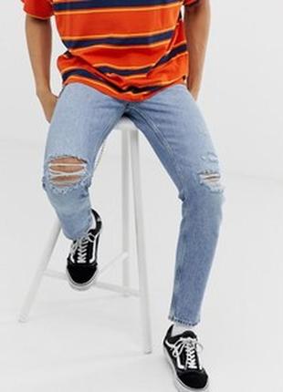 Голубые джинсы рваные на коленях jack & jones р. 46-48 (30/34)