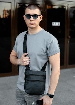 Містка шкіряна сумка чорна, сумка через плече, з натуральної шкіри, з двома кишенями7 фото
