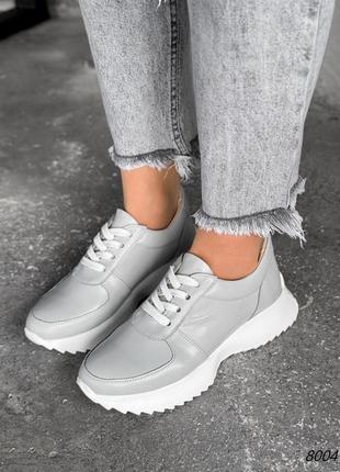 Белые натуральные кожаные кроссовки на белой толстой подошве кожа1 фото