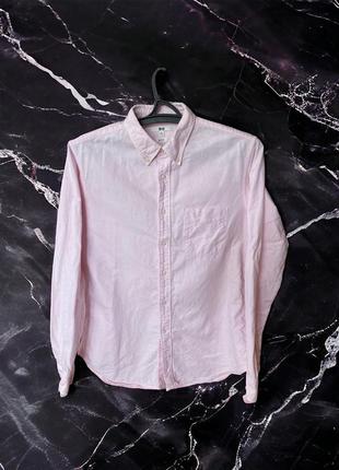 Uniqlo slim fit розовая рубашка на длинный рукав м