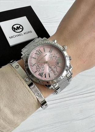 Стильні жіночі молодіжні ніжні годинники на руку на металевому ремінці з рожевим циферблатом