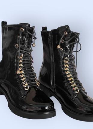 Модные красивые деми ботинки черные на каблуке для девочки6 фото