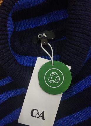 C&a теплий базовий в'язаний оверсайз светр з розрізами в смужку кофта джемпер пуловер гольф бадлон l xl xxl9 фото