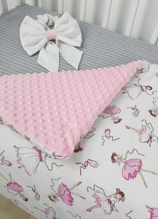 Одеяльце-конверт со съемным утеплителем - 100х80см с бантом для выписки - балерины с розовым плюшем3 фото